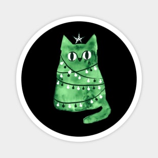 Watercolor green Christmas cat Magnet